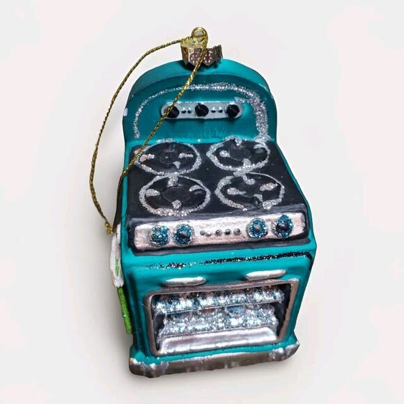 Retro Kitchen Oven Glass Ornament - Art Deco Green Teal, Bakery, Chef Cook Gift - Picture 2 of 8